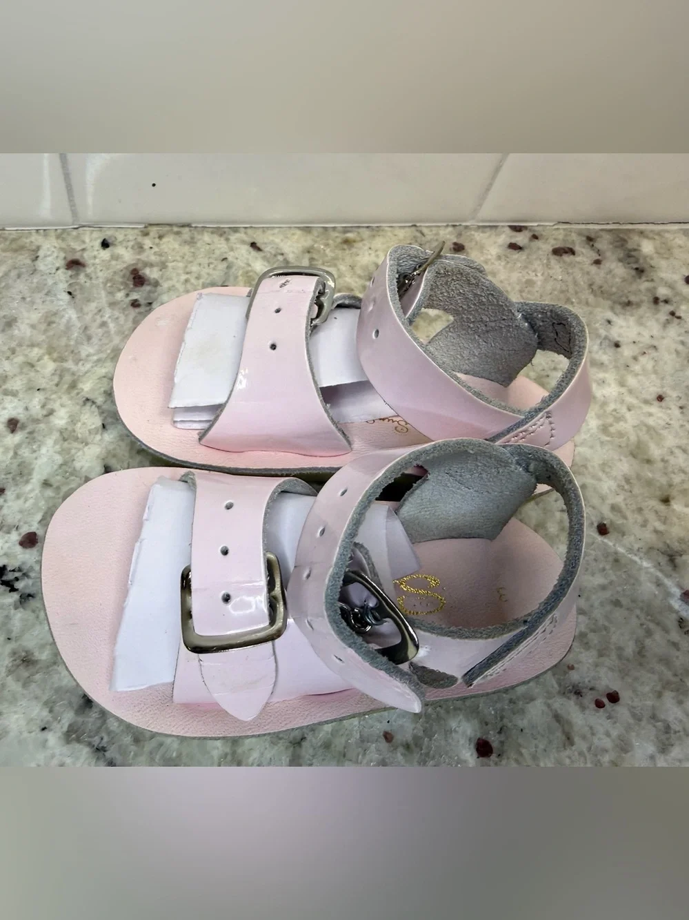 Salt Water Sandals Genuine Leather Light Pink Double Buckle Toddler Size 3 NIB